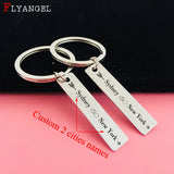 Customized City Names Keychain for Couples - Engraved 2 Cities Keyring