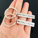 Customized City Names Keychain for Couples - Engraved 2 Cities Keyring