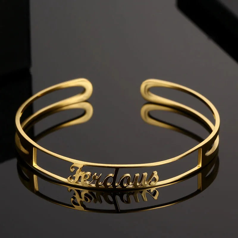 Personalized Name Bracelet Stainless Steel Adjustable Cuff Bangle