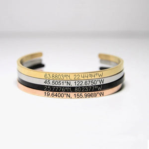 Custom Coordinates Bracelet Stainless Steel Cuff Bangle Bar Necklace