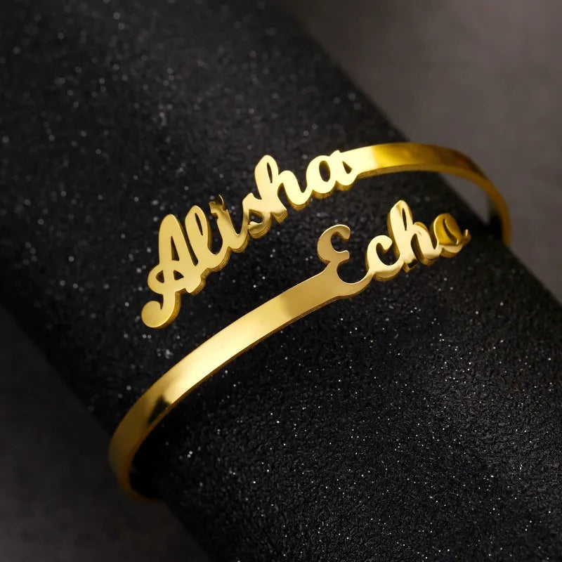 Personalized Couples Name Steel Silver Bracelets Women Bangle