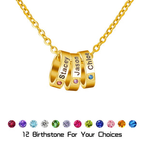 Personalized Birthstone Circle Family Name Necklace Engraved Ring Pendant