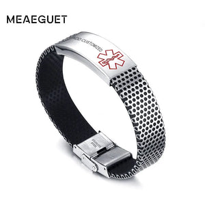 Men's Diabetes Medical Alert Bracelet Stainless Steel Silicone Bangle