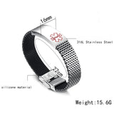 Men's Diabetes Medical Alert Bracelet Stainless Steel Silicone Bangle