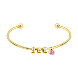 Personalized Stainless Steel Beads Cuff Bangle Birthstone Charm Engraved Names