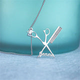 Personalized Hairstylist Scissors Comb Necklace Hairdresser Men Women