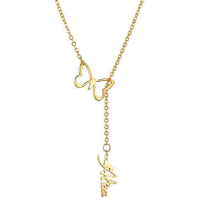 Personalized Name Stainless Steel Band Hollow Butterfly Neckl...