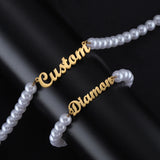 Personalized Stainless Steel Necklace Bracelet with Engraved Pearl
