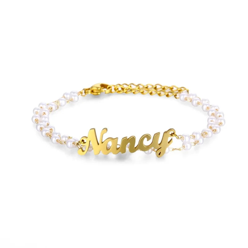 Personalized Stainless Steel Name Pearl Bracelets Couples