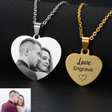Heart Love Engrave Photo Name Necklace Personalized Stainless Steel Name Pendant