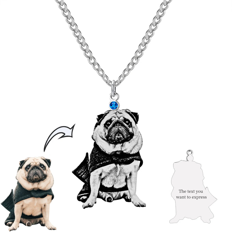 Pet Engraved Photo Stainless Steel Necklace Personalized Birthstone Jewelry