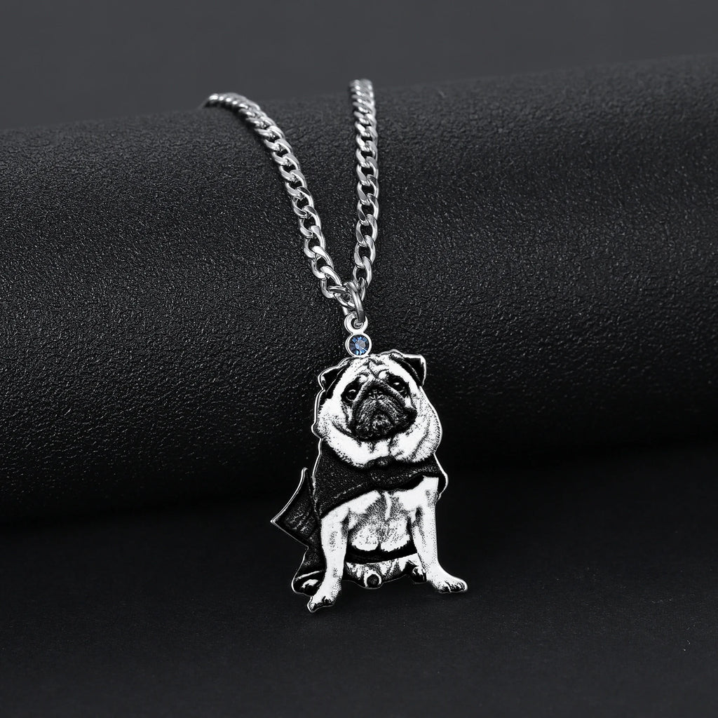 Pet Engraved Photo Stainless Steel Necklace Personalized Birthstone Jewelry