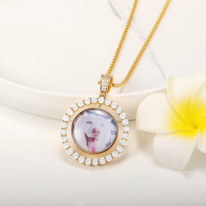 Engrave Zircon Round Necklace Personalized Pet Picture Cat Dog Jewelry