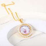Engrave Zircon Round Necklace Personalized Pet Picture Cat Dog Jewelry
