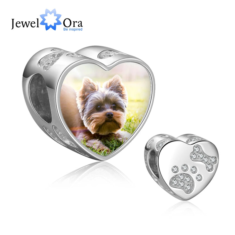 Heart Beads with CZ Paw & Bon Charms Bracelet Gift