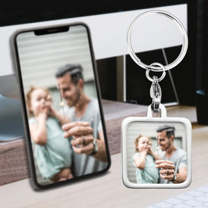 Silver Heart-Shaped Photo Keychain for Mothers