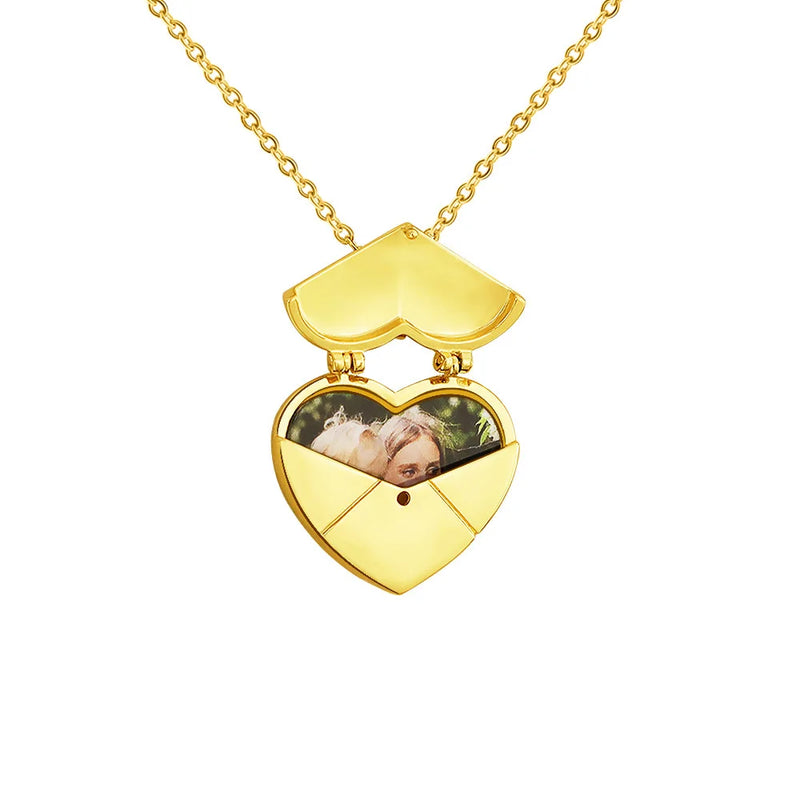 Personalized Photo Heart Necklace Stainless Steel Couple Anniversary Gift