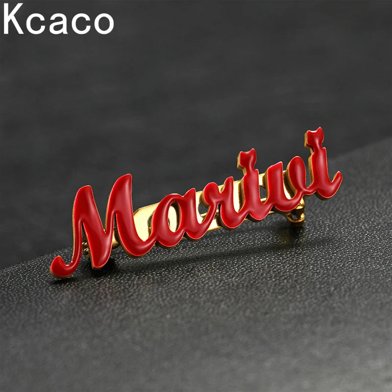 Red Name Pin Brooch Stainless Steel Logo Lapel Pin Brooches Personalized Gift