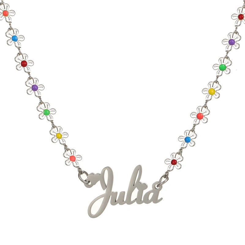 Personalized Romantic Name Necklace with Flower Chain for Women