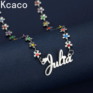 Personalized Romantic Name Necklace with Flower Chain for Women