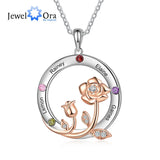 Personalized 2-4 Name Rose Flower Circle Necklace for Women