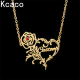 Rose Heart Name Pendant Necklace Red Zircon Letters Choker