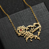 Rose Heart Name Pendant Necklace Red Zircon Letters Choker