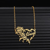 Rose Heart Name Pendant Necklace Red Zircon Letters Choker