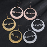 Round Name Earrings Personality Stainless Steel Earrings Women Jewelry