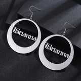 Round Name Earrings Personality Stainless Steel Earrings Women Jewelry