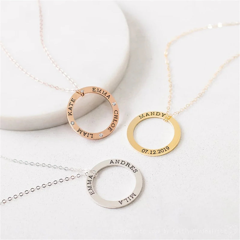 Round Name Necklace Lady Nameplate Necklace Personalized Jewelry Gift