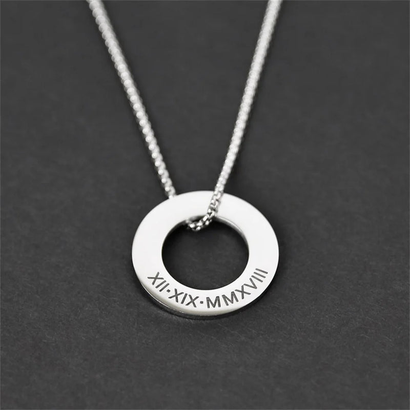 Round Name Pendant Necklace Stainless Steel Personalized Necklace