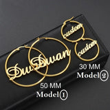Round Welding Name Earrings Personalized Stainless Steel Ladies Jewelry
