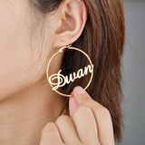 Round Welding Name Earrings Personalized Stainless Steel Ladies Jewelry