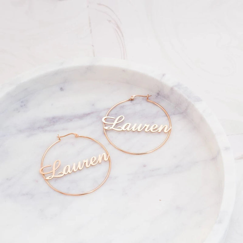 Round Welding Name Earrings Personalized Stainless Steel Ladies Jewelry
