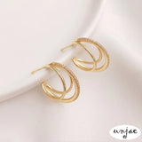 S925 Silver 14K Zircon Earrings, C-shaped Design, Elegant