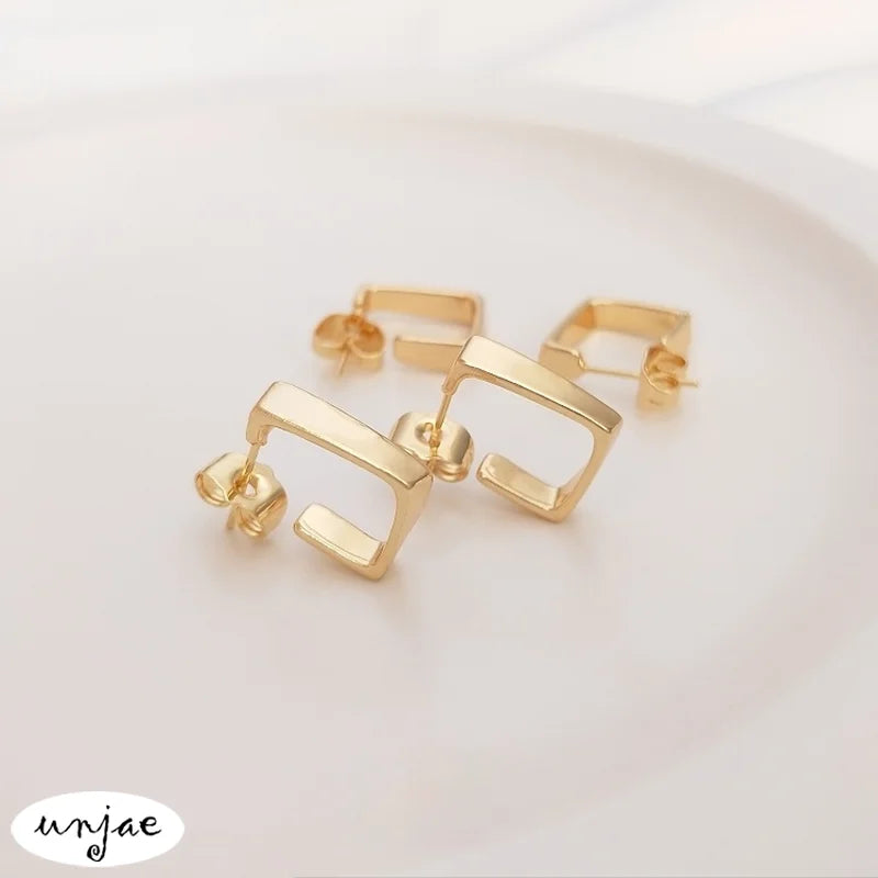 S925 Silver Geometric Earrings with 14K Baguette Retaining, Temperament Ear