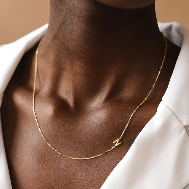 Sideway Letter Name Necklace Stainless Steel Initial Choker