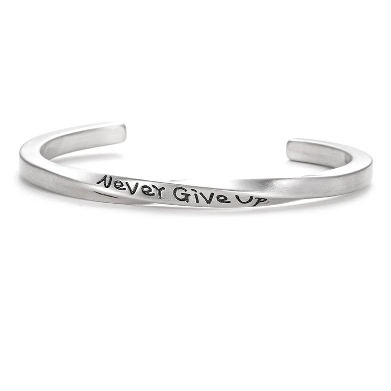 Engraved Never Give Up Cuff Bangle SS-099