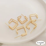 Square Double Stud Earrings 925 Silver 14K Preservation