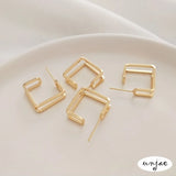 Square Double Stud Earrings 925 Silver 14K Preservation