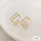 Square Double Stud Earrings 925 Silver 14K Preservation