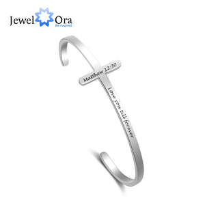 Personalized Stainless Steel Cross Cuff Bangles for Women