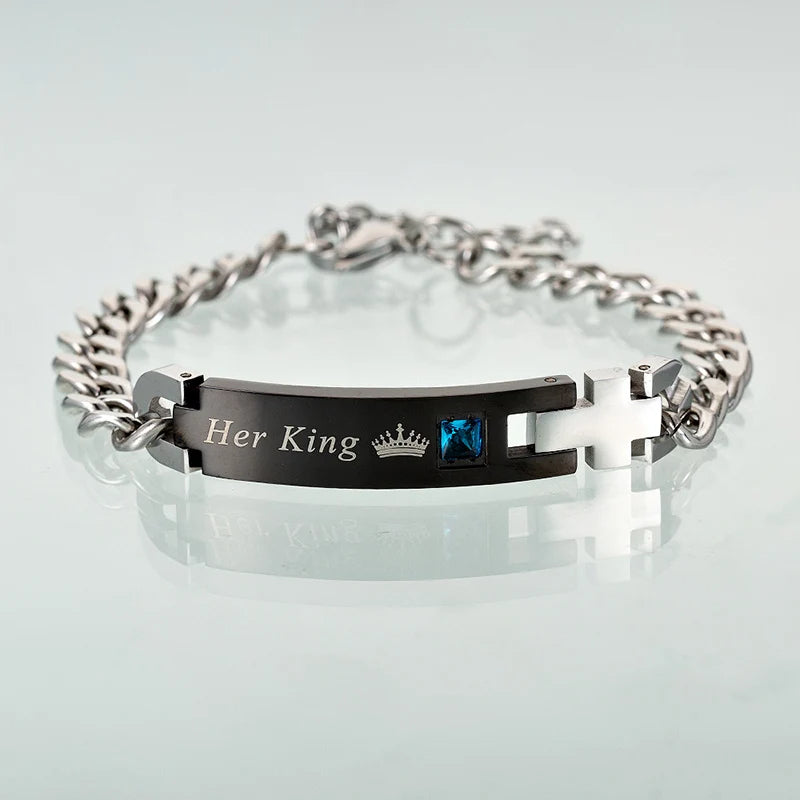 Stainless Steel Nameplate Couple Lover Bracelets for Men Women Valentines Gift