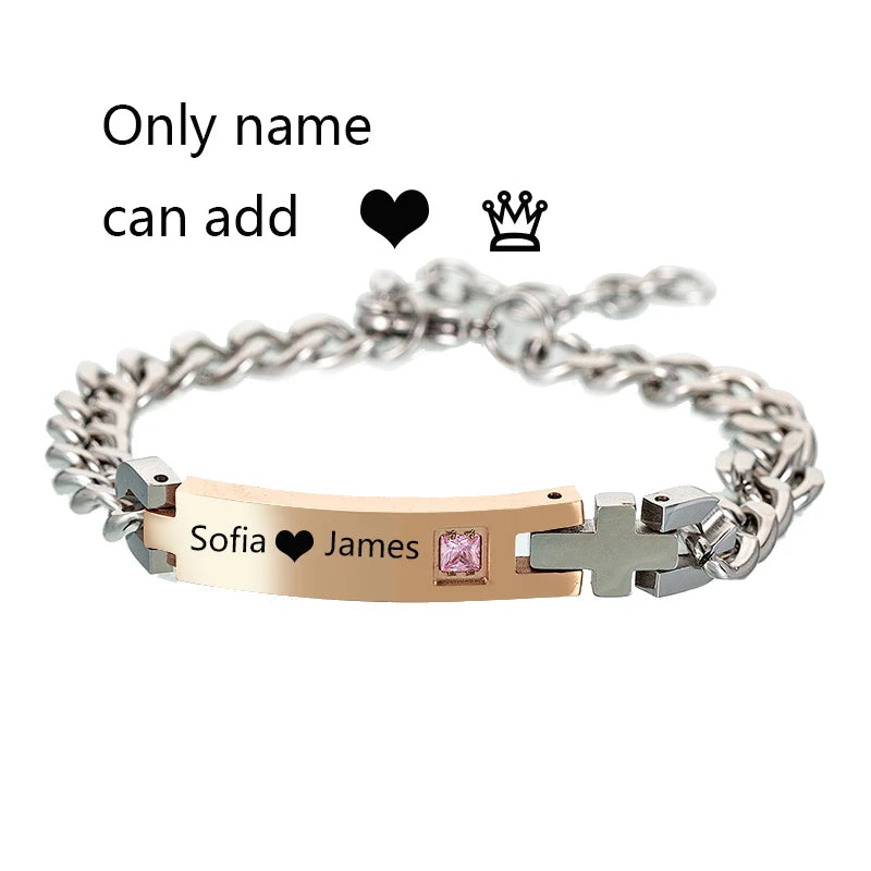 Stainless Steel Nameplate Couple Lover Bracelets for Men Women Valentines Gift