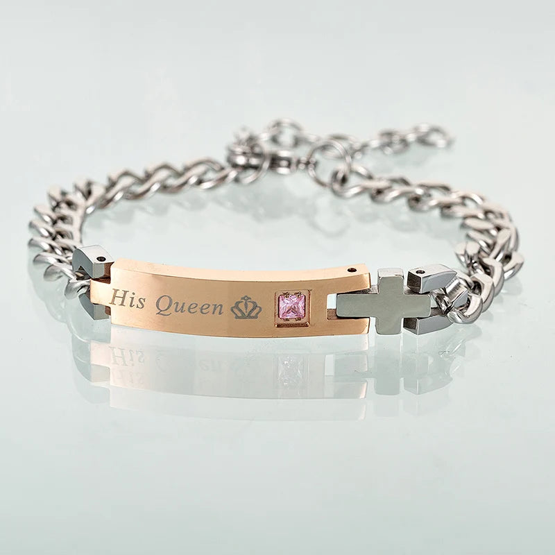 Stainless Steel Nameplate Couple Lover Bracelets for Men Women Valentines Gift