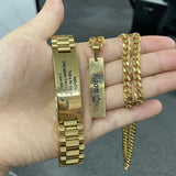 Personalized Name Bangle & Necklace Set Stainless Steel Cuban Chain
