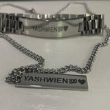 Personalized Name Bangle & Necklace Set Stainless Steel Cuban Chain