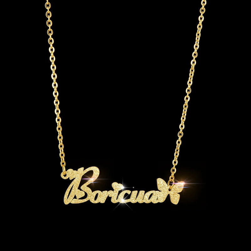 Stainless Steel Frosted Name Necklace With Heart Personalized Letter