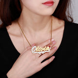Two Tone Personalized Name Necklace With Birthstone Name Pendant